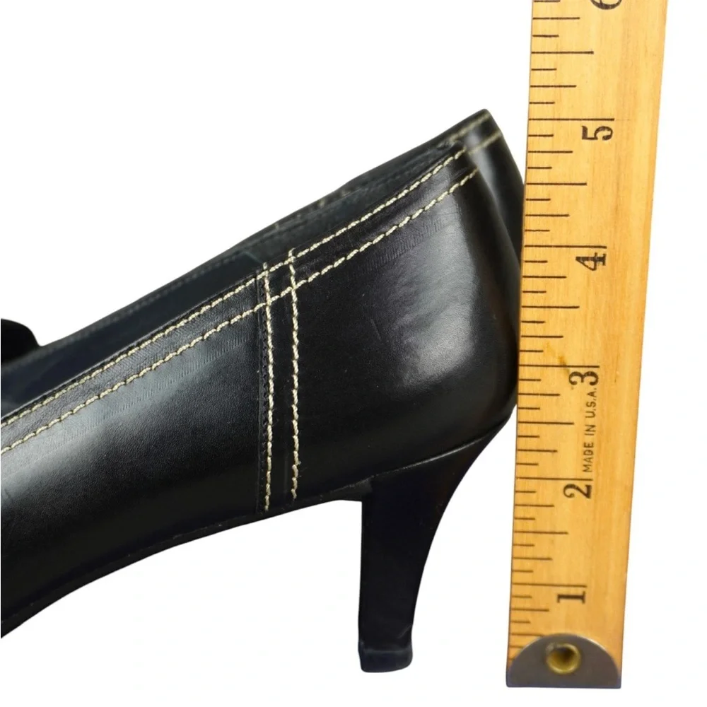 Stuart Weitzman Vtg Black Leather Square Toe Heels Size 9N Bow Tie Butler